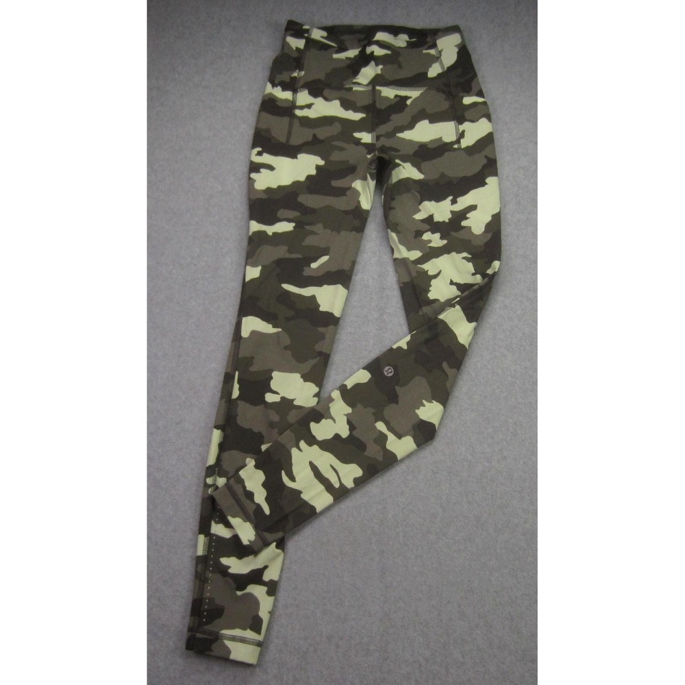 Lululemon Leggings Womens 4 Green Camo High Rise Pocket Activewear Yoga READ
